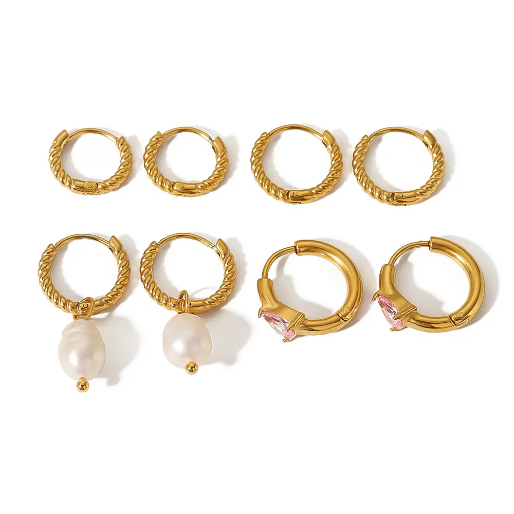 1 paio di orecchini da donna in acciaio inossidabile con perle finte intarsiate, stile semplice e geometrico, placcati in oro 18k h5 